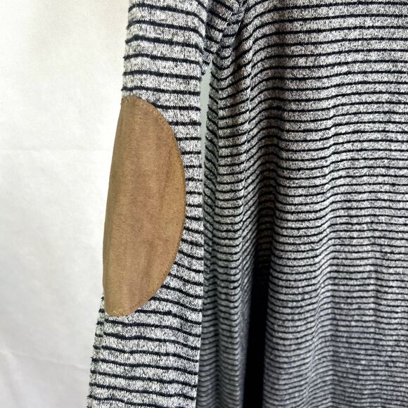 Potters Pot Black Gray Striped Long Sleeve Elbow Patch Tshirt Dress Size Large - Picture 5 of 10
